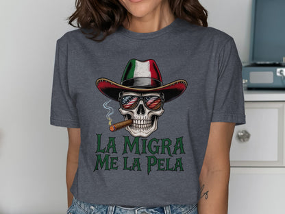La Migra Me La Pela Skull With Hat T-Shirt product