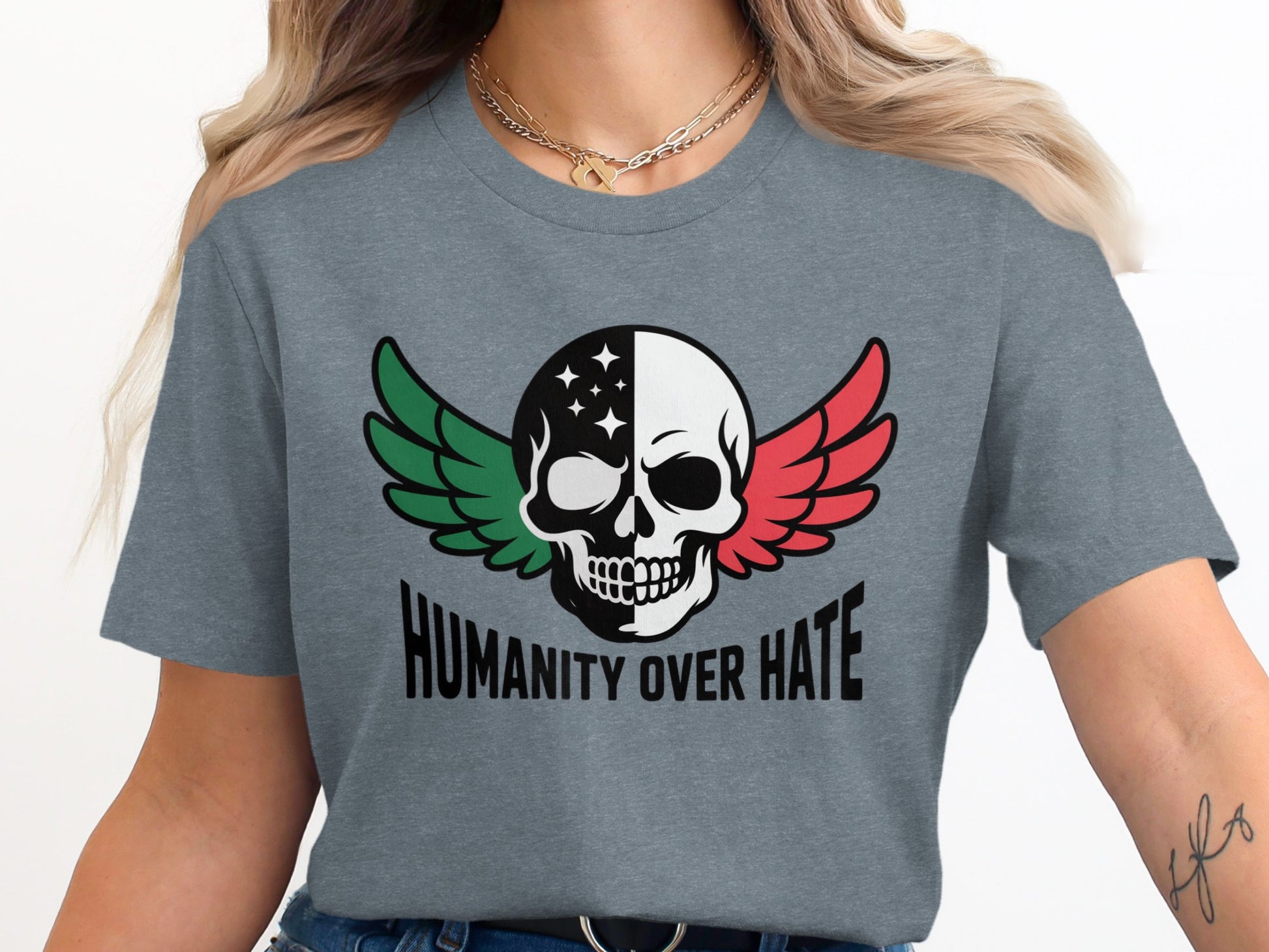 Humanity Over Hate Skull Wings Graphic Tee product