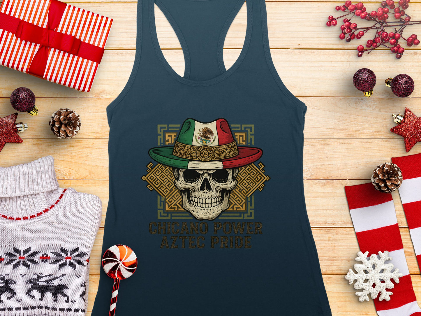 Chicano Power Aztec Pride Skull Design Tank Top