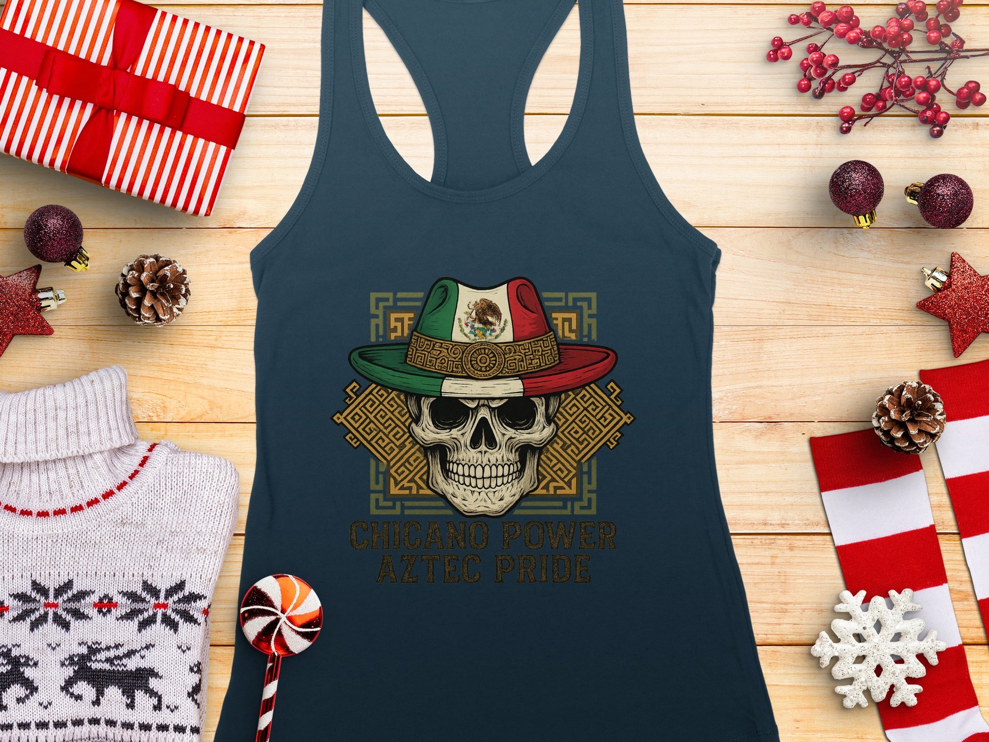 Chicano Power Aztec Pride Skull Design Tank Top