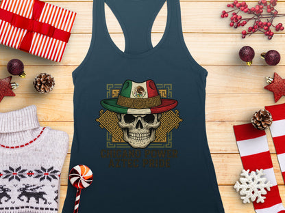 Chicano Power Aztec Pride Skull Design Tank Top