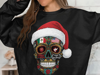 Festive Skull Design with Santa Hat Holiday Sweater