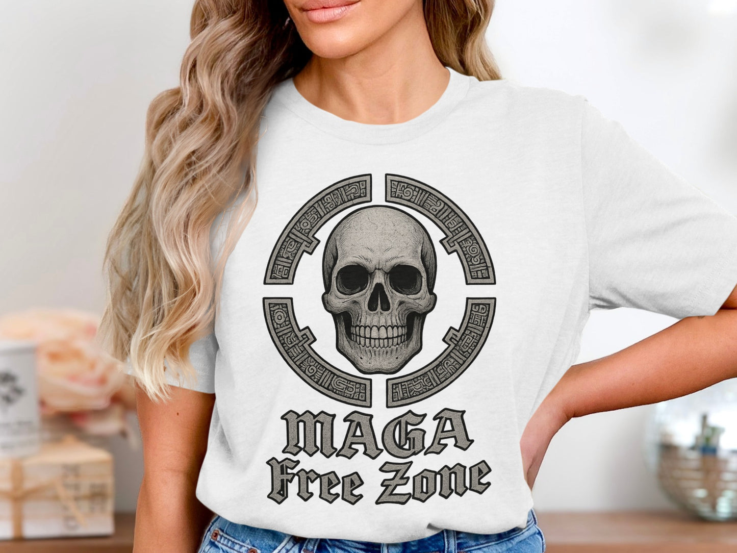 MAGA Free Zone Skull Graphic Design T-shirt