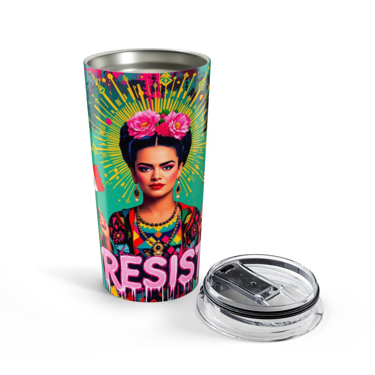Colorful artistic resist tumbler with lid for stylish use