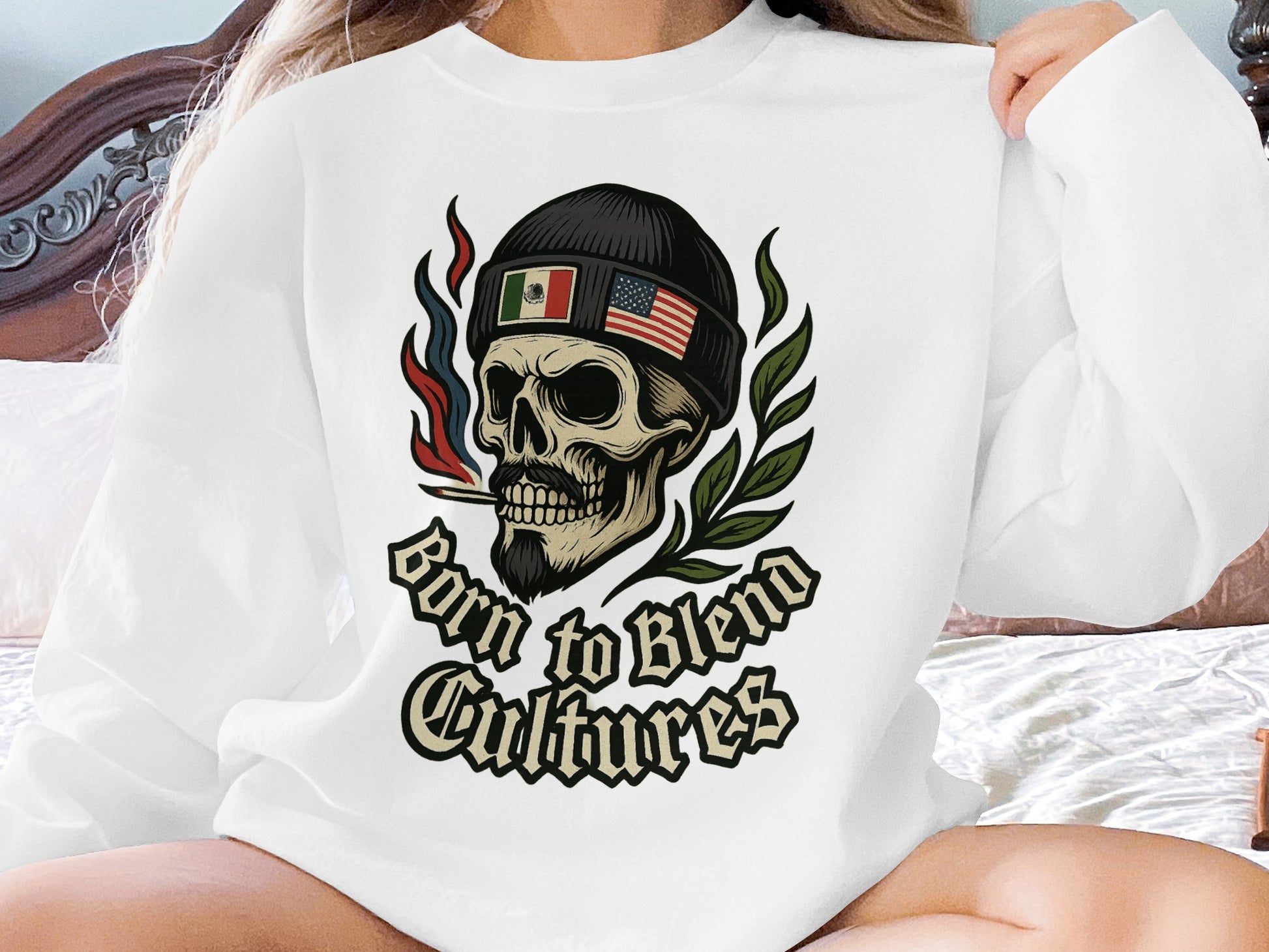 Born to Blend Cultures Skull Graphic Sweatshirt product