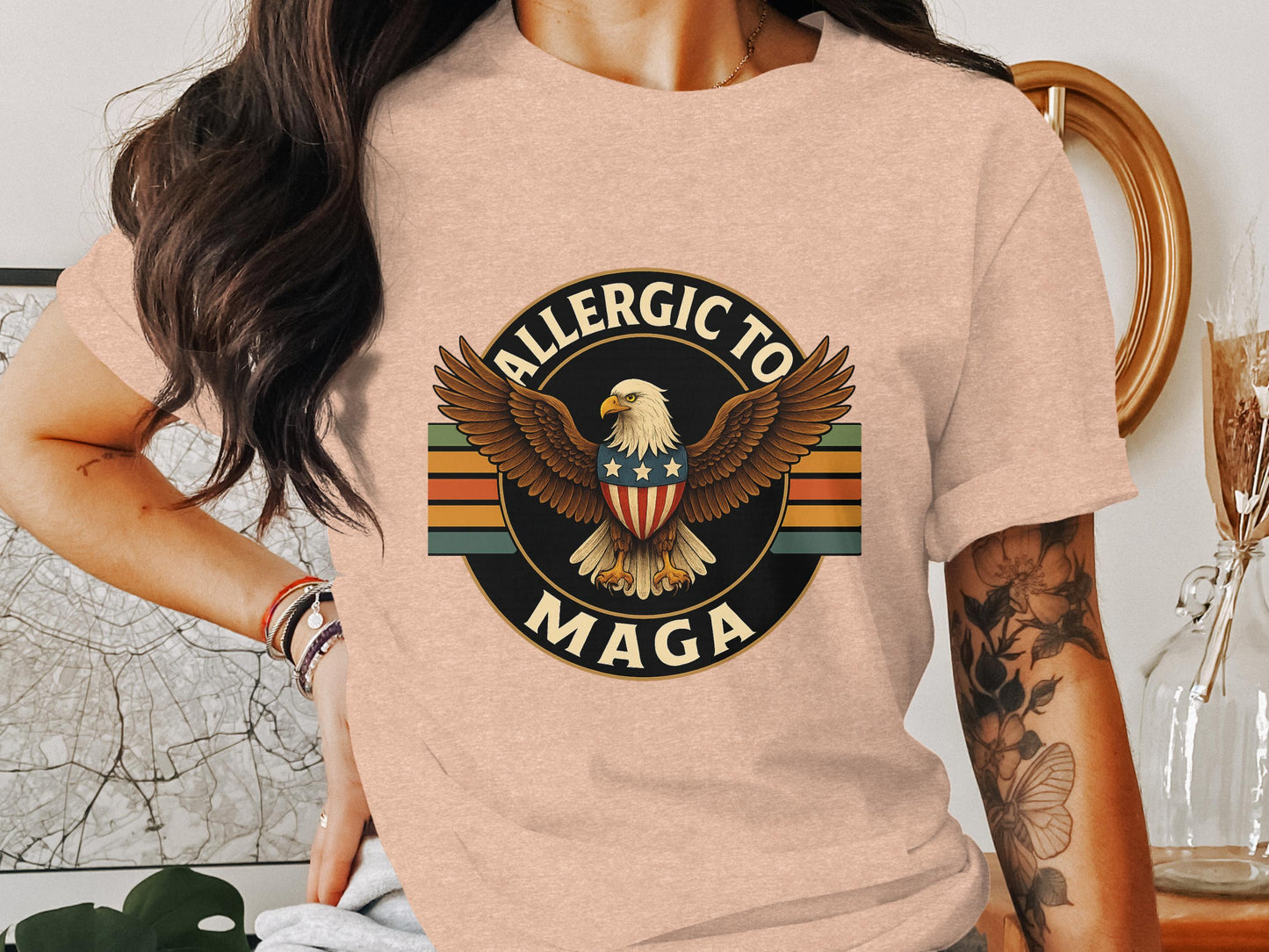 Allergic to MAGA Eagle Graphic Design T-Shirt Product