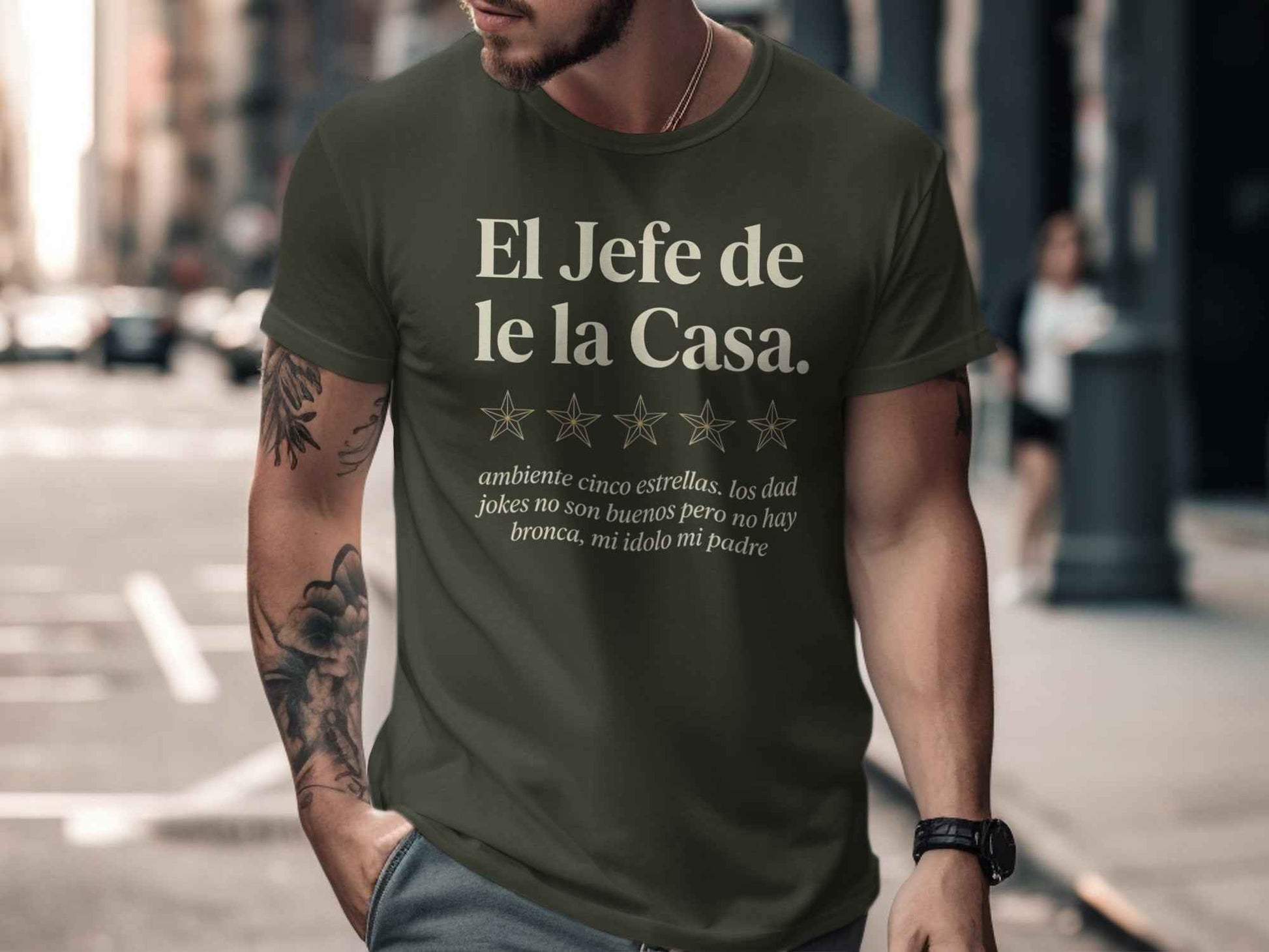 Father's Day El Jefe 5-Star Dad Joke Tee "El Jefe de la Casa" Luxe Graphic Tee