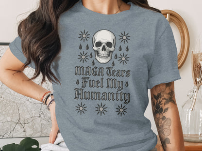 Fuel My Humanity Skull Graphic Statement Tee