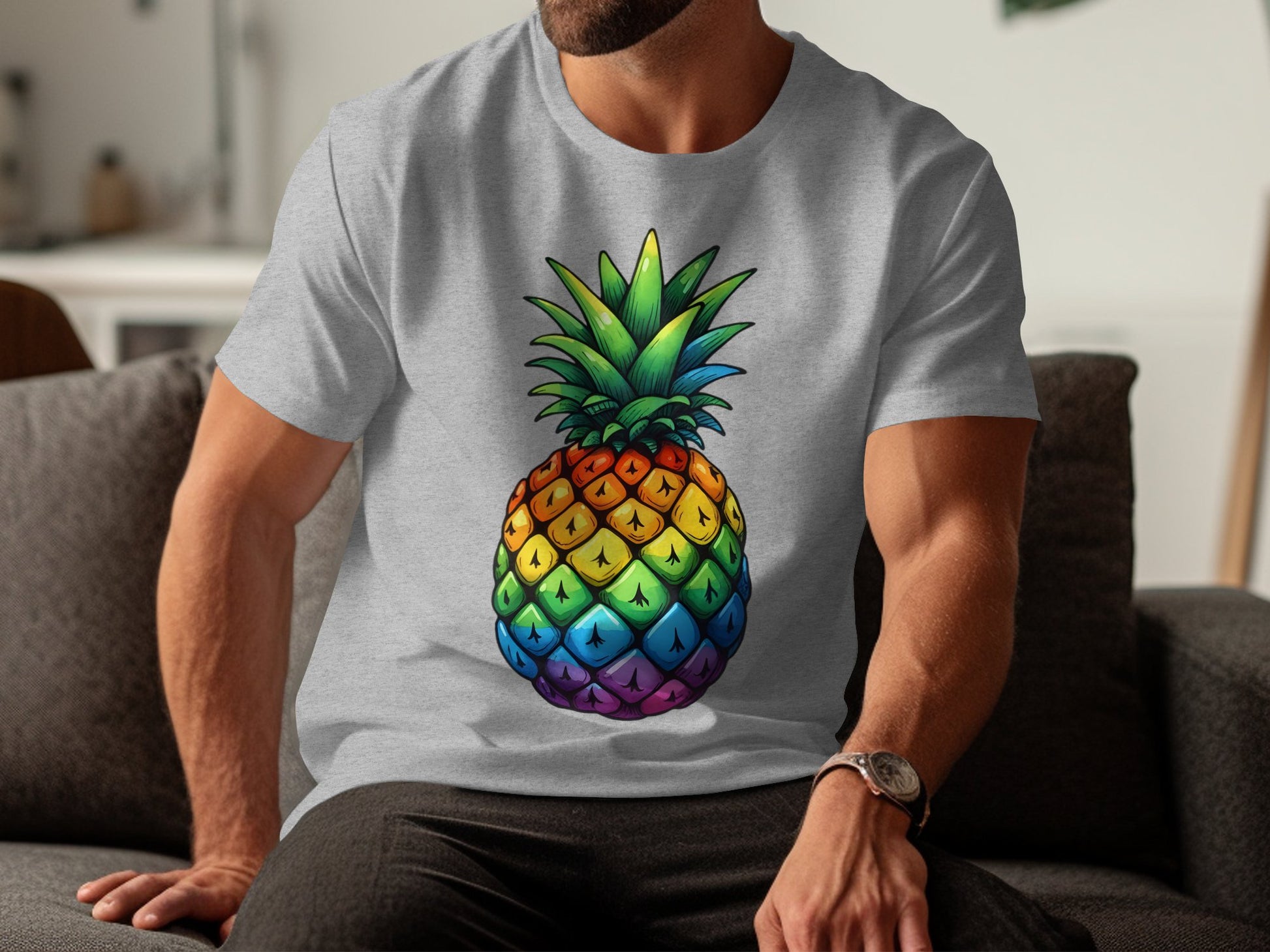 Colorful Pineapple Art Design Grey T-shirt product