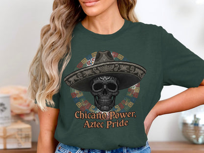 Chicano Power Aztec Pride Skull Art Shirt