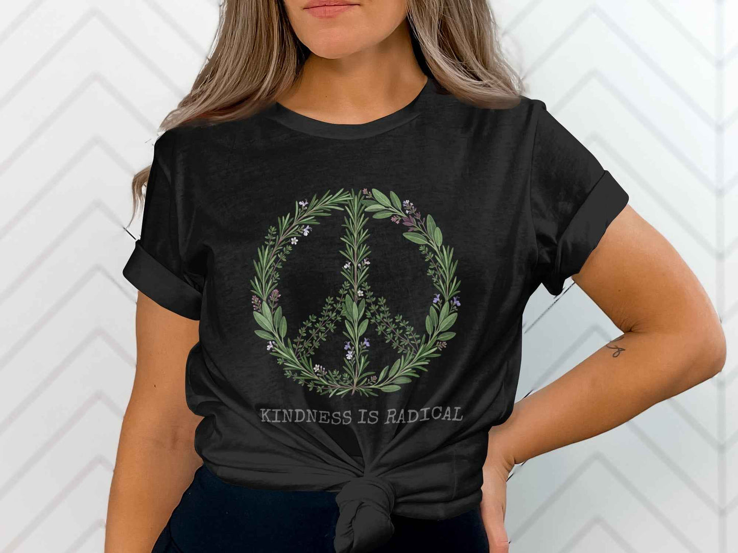 Kindness Is Radical T-Shirt, Herbal Peace Sign Tee, Botanical Peace Love, Rosemary Sage Thyme Shirt, Nature Lover Gift, Positive Vibes