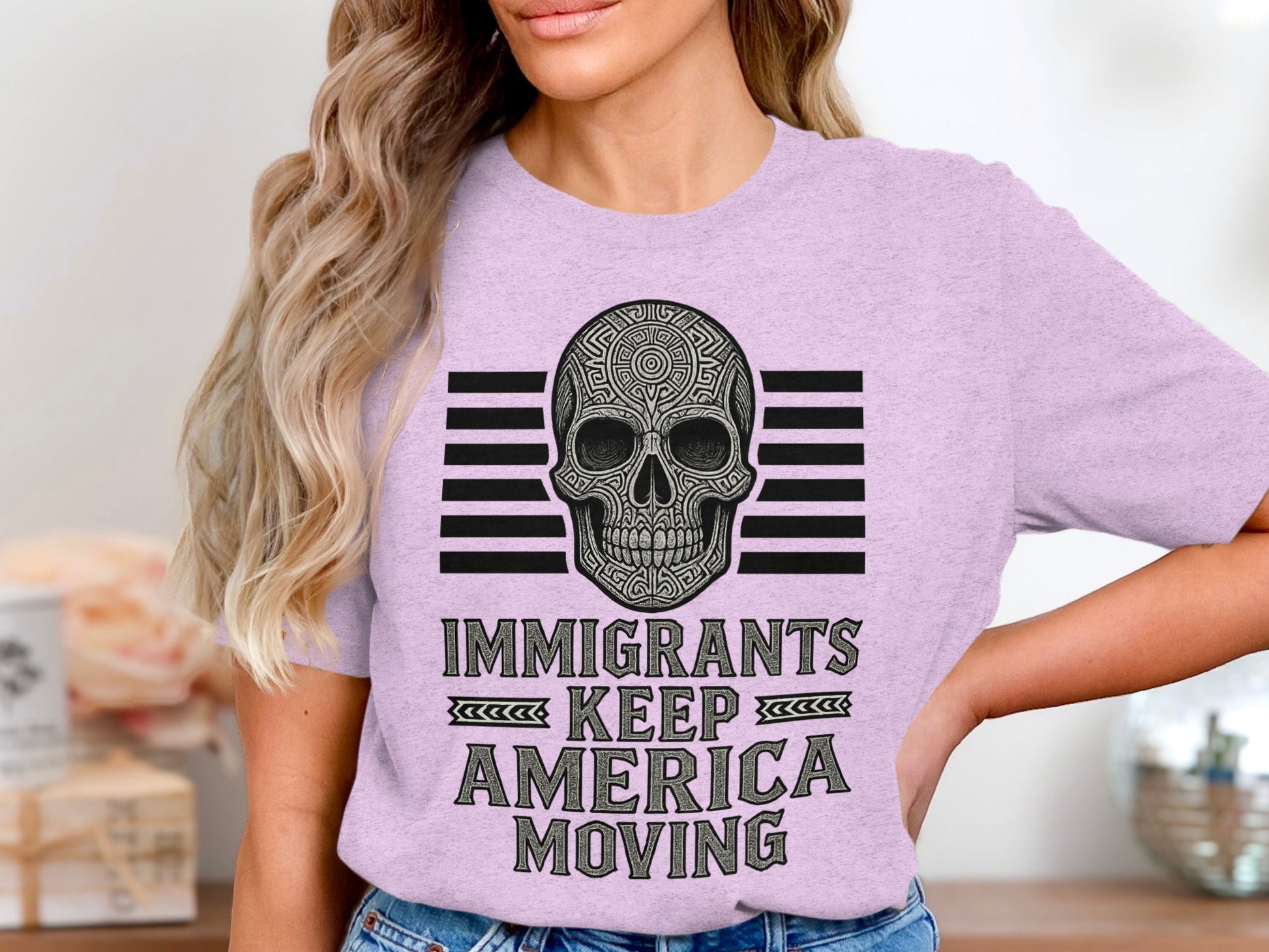 Immigrants Keep America Moving Skull Graphic Tee