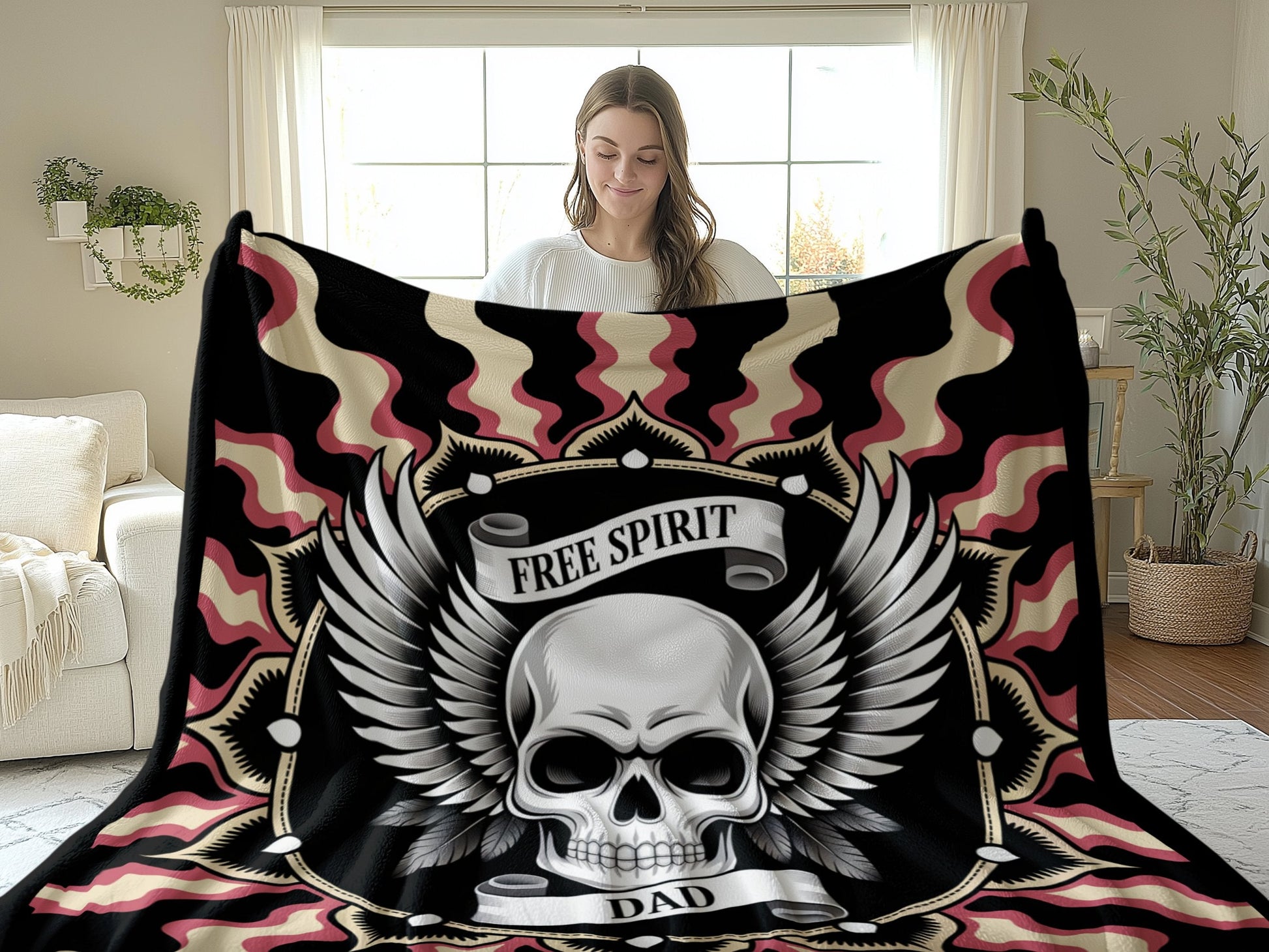 Free Spirit Dad Skull Wings Artistic Blanket product