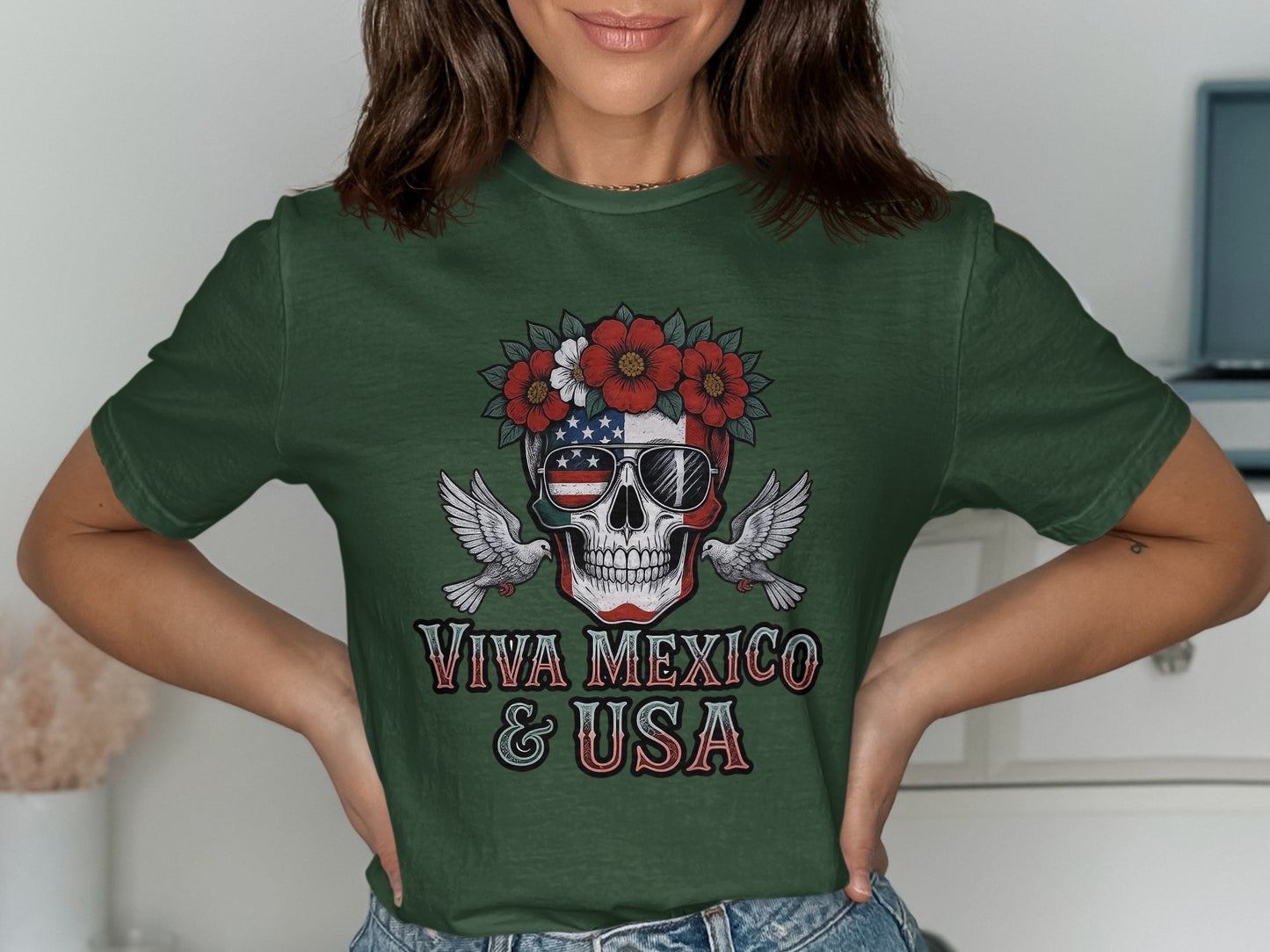 Viva Mexico and USA Skull Graphic Tee product
