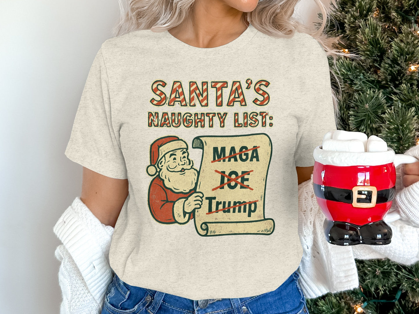 Santa's Naughty List MAGA Joe Trump Graphic T-shirt