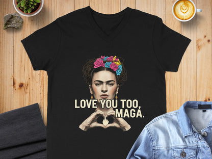 Love You Too Maga V Neck T Shirt with Artistic Print