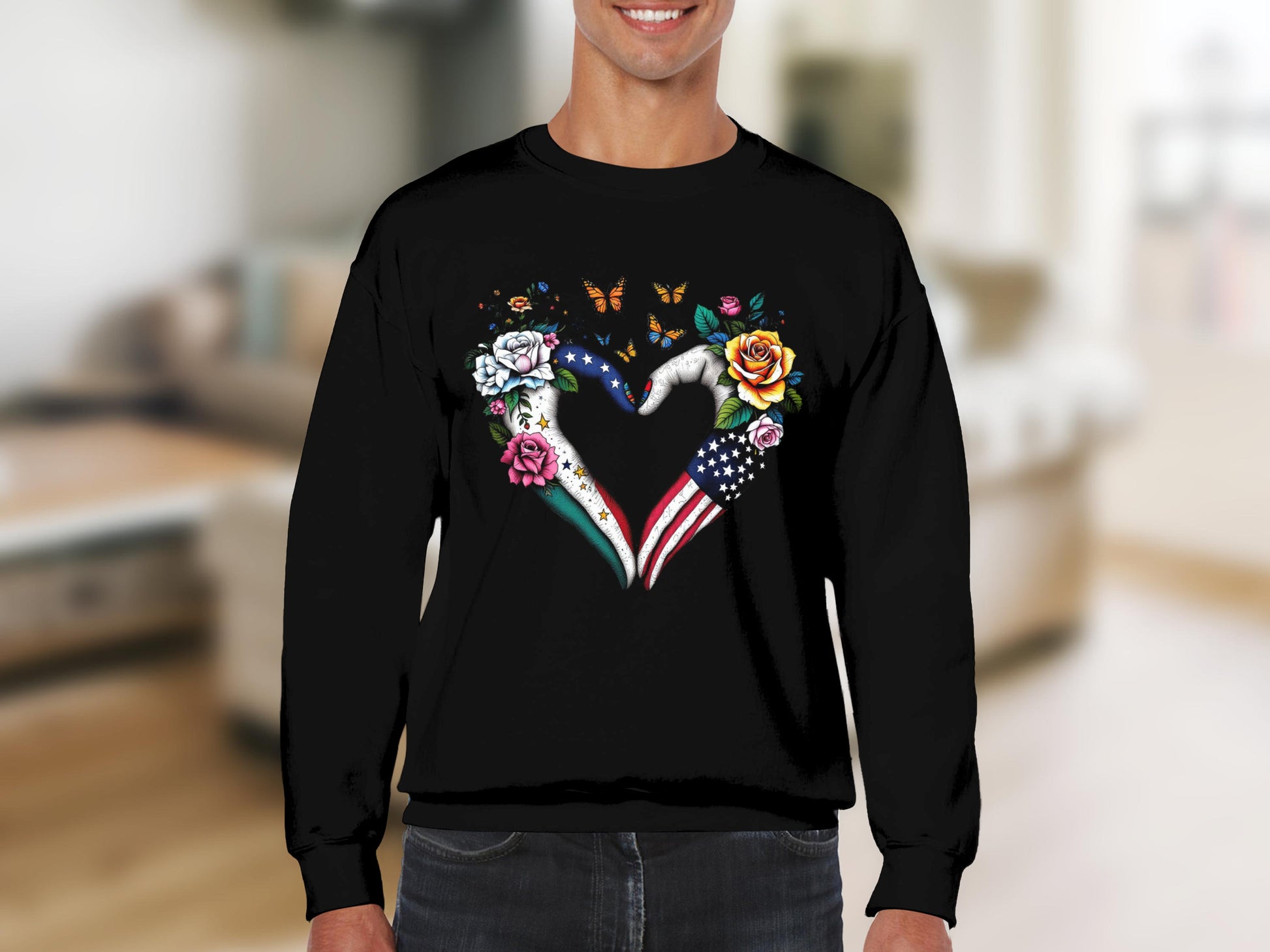 Patriotic Heart Floral Design Sweater product
