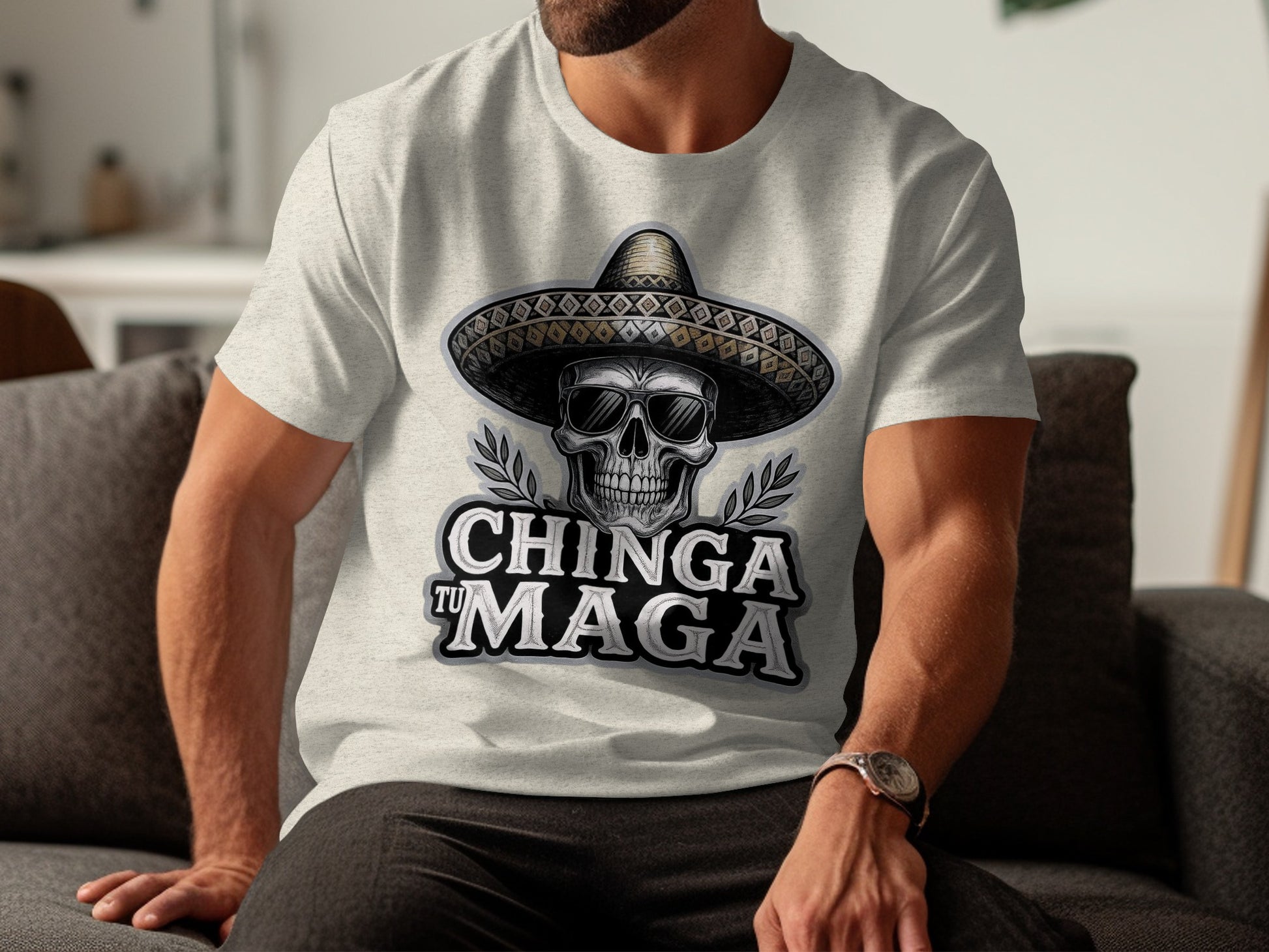 Chinga Tu Maga Skull Sombrero Graphic Tee product
