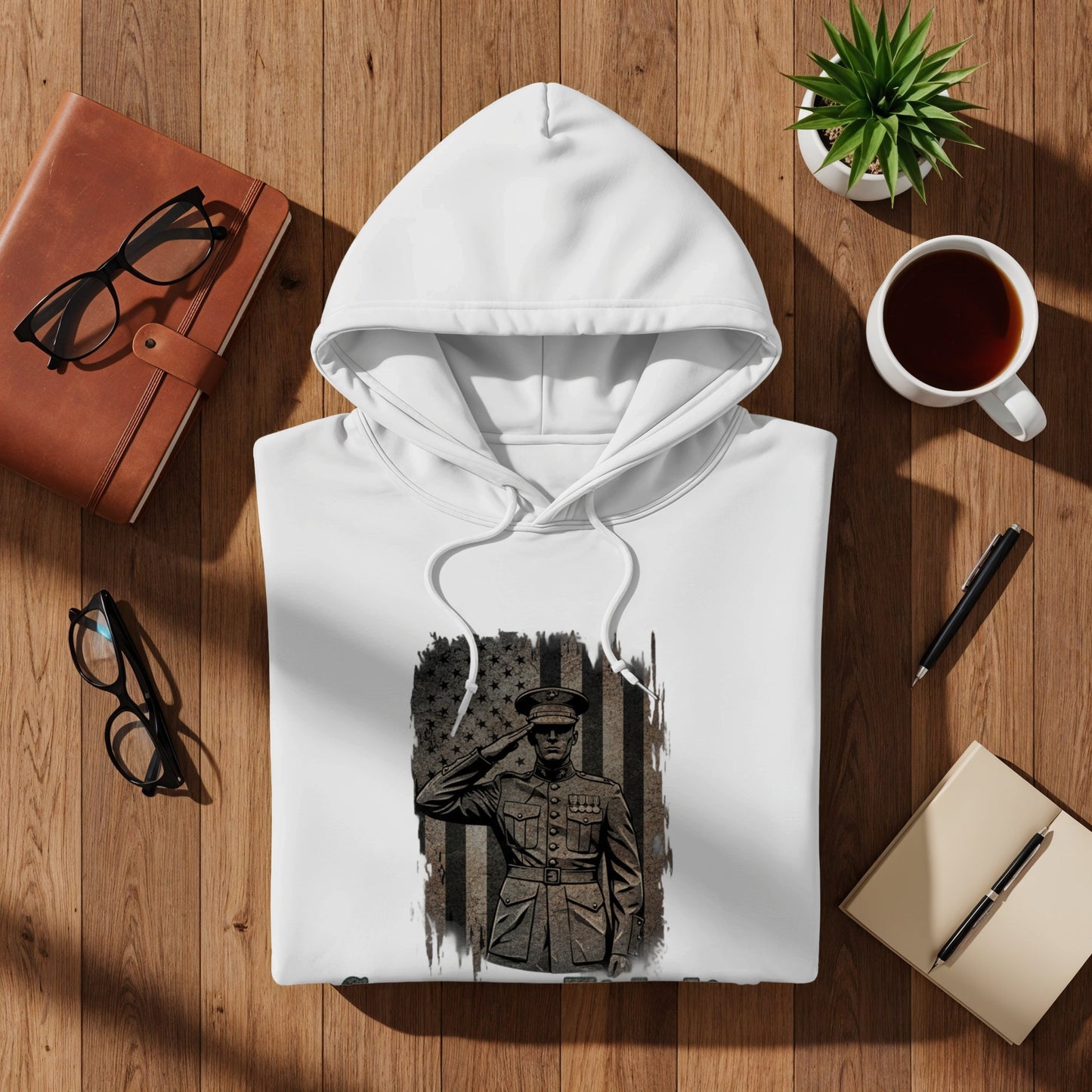 Saluting Soldier Hoodie with American Flag Design