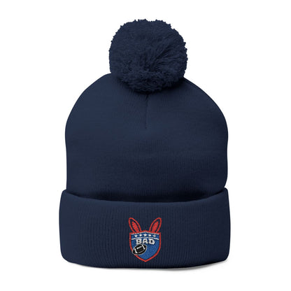 Navy Blue Pom-pom Beanie with Embroidered Badge Hat