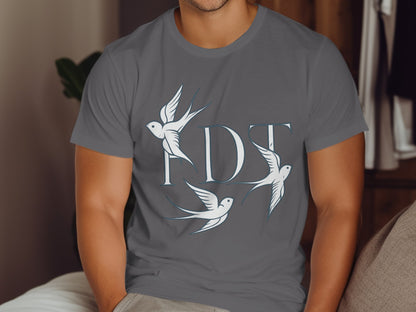 Elegant grey casual top with flying birds design product type