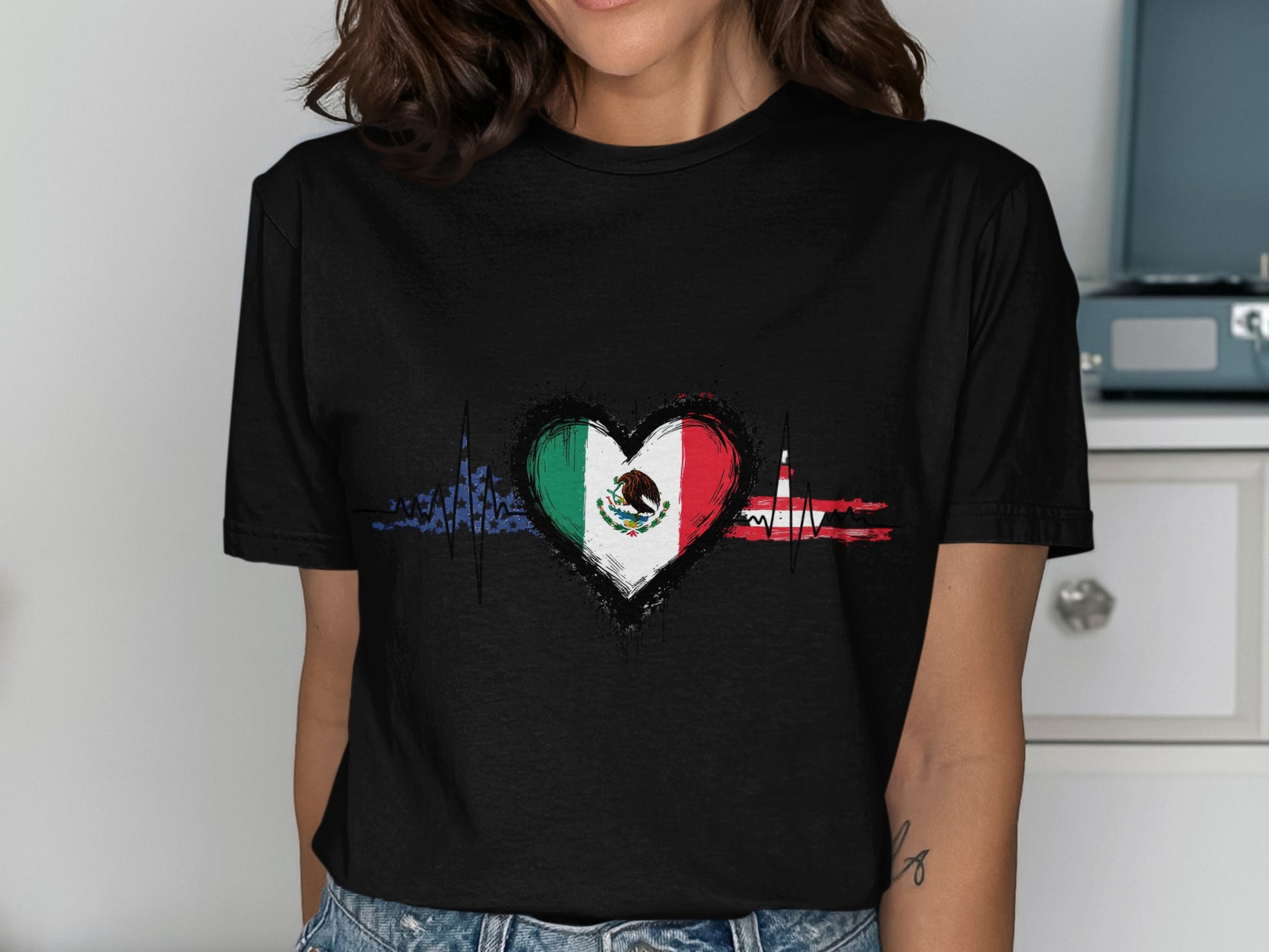 Mexican Flag Heartbeat Graphic T-shirt product type