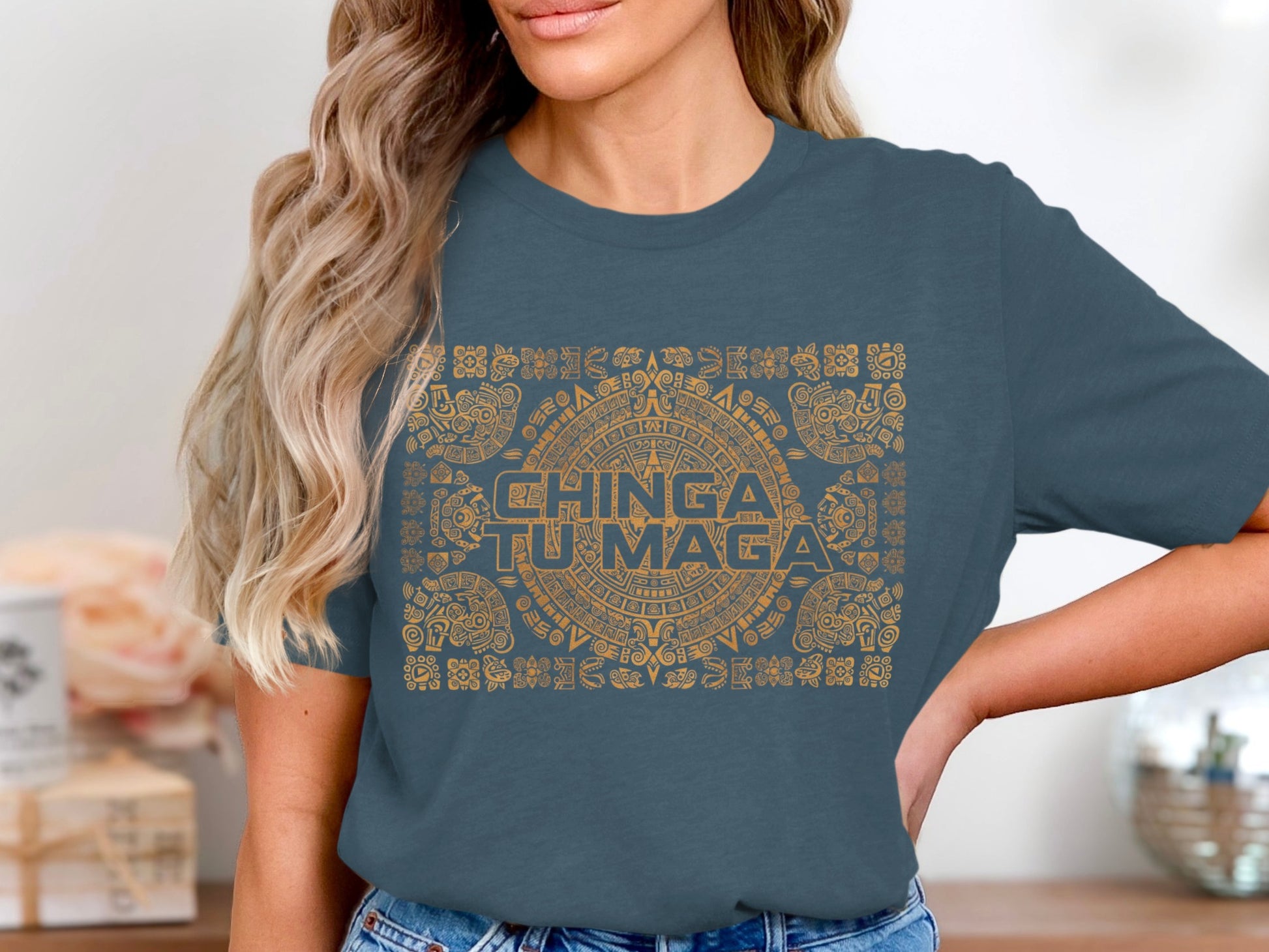 Chinga Tu Maga Aztec Pattern Graphic Tee shirt product