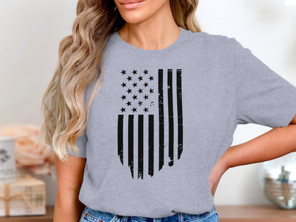 Gray Short Sleeve American Flag Print Shirt product type