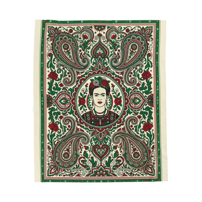 Frida Kahlo Art Blankets, Bohemian Paisley Throw Blanket, Mexican Folk Art Decor, Vibrant Red Green Floral Pattern, Artistic Icon Living