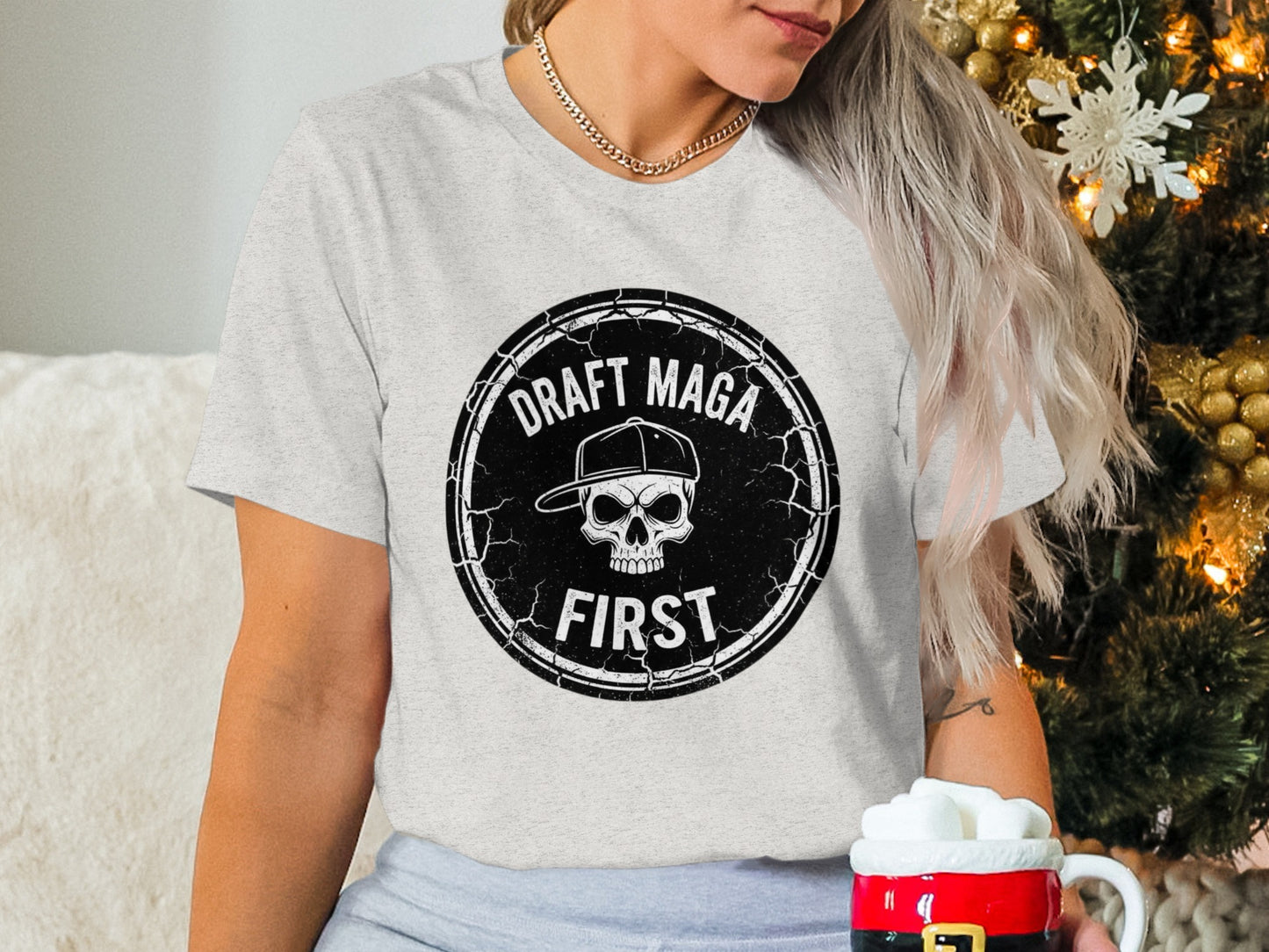 Draft Maga First Skull Design Graphic Tee