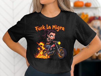 Fuck la Migra Motorcycle Design Black T-Shirt product