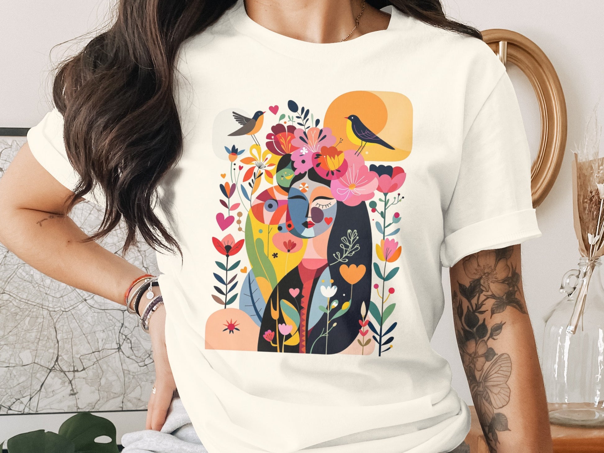 Abstract Face Floral Birds Sun Colorful Artwork product type