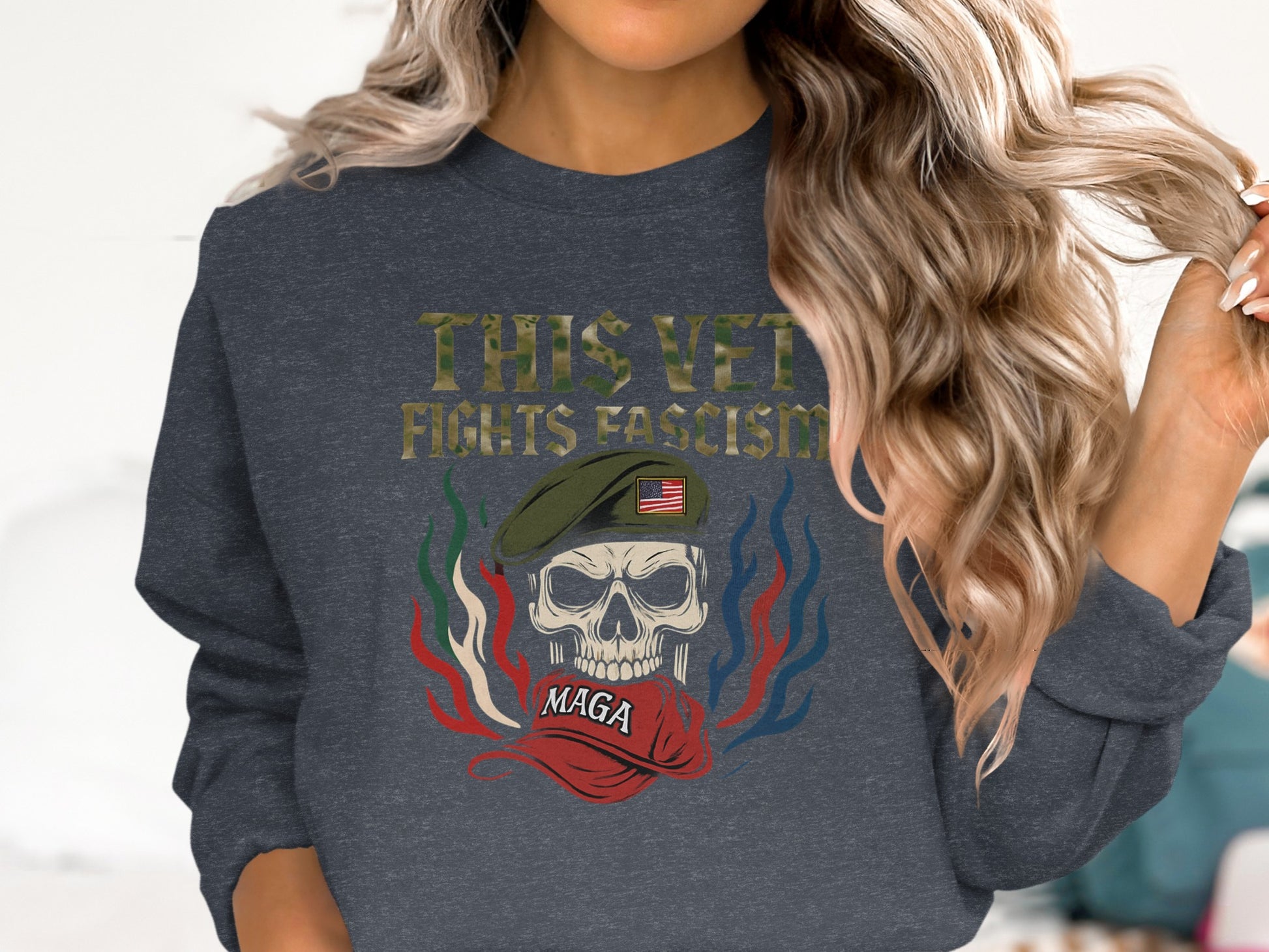 Veteran Against Fascism Skeleton Graphic Sweatshirt product