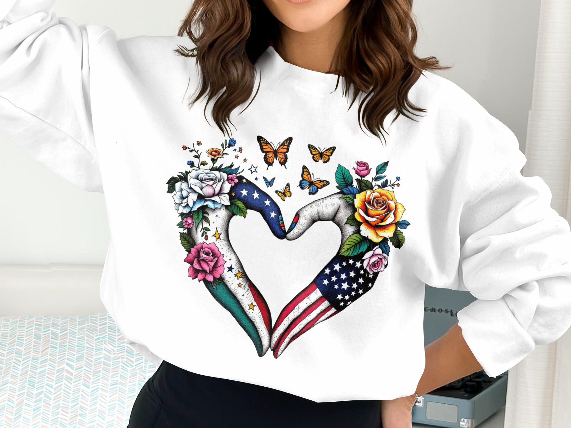 Heart Shaped Hands with Flags and Flowers sweatshirt product type