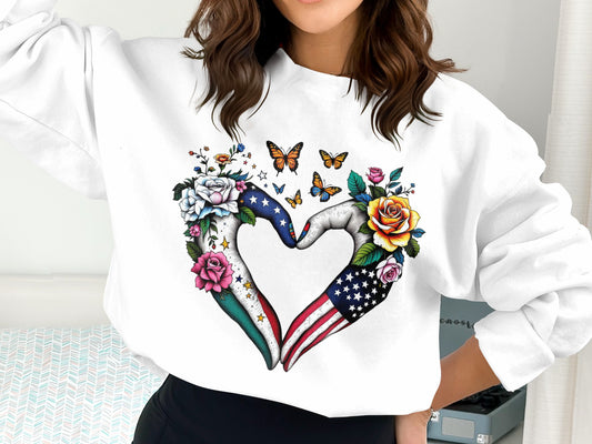 Heart Shaped Hands with Flags and Flowers sweatshirt product type