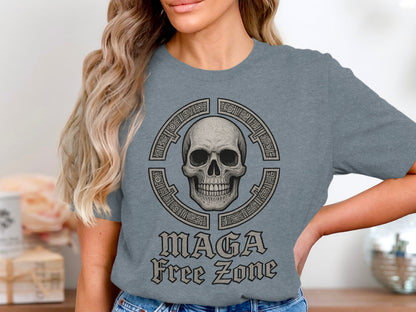 MAGA Free Zone Skull Design Graphic Tee