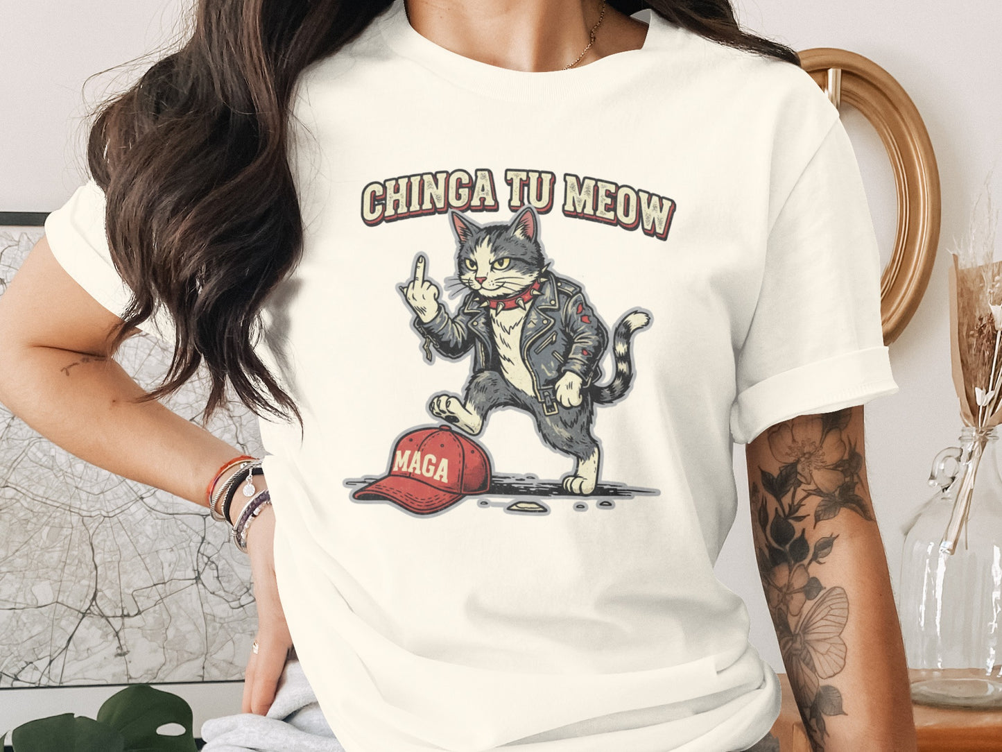Chinga Tu Meow Cat Middle Finger MAGA Hat product type