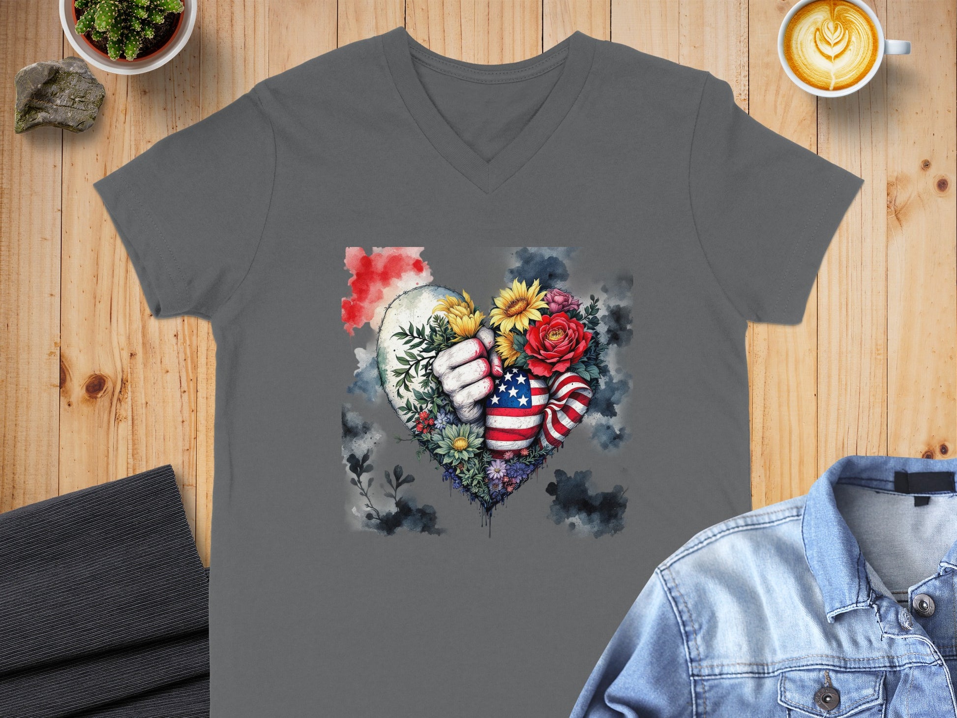 Heart Shaped Flowers and Flag Design T-shirt product type
