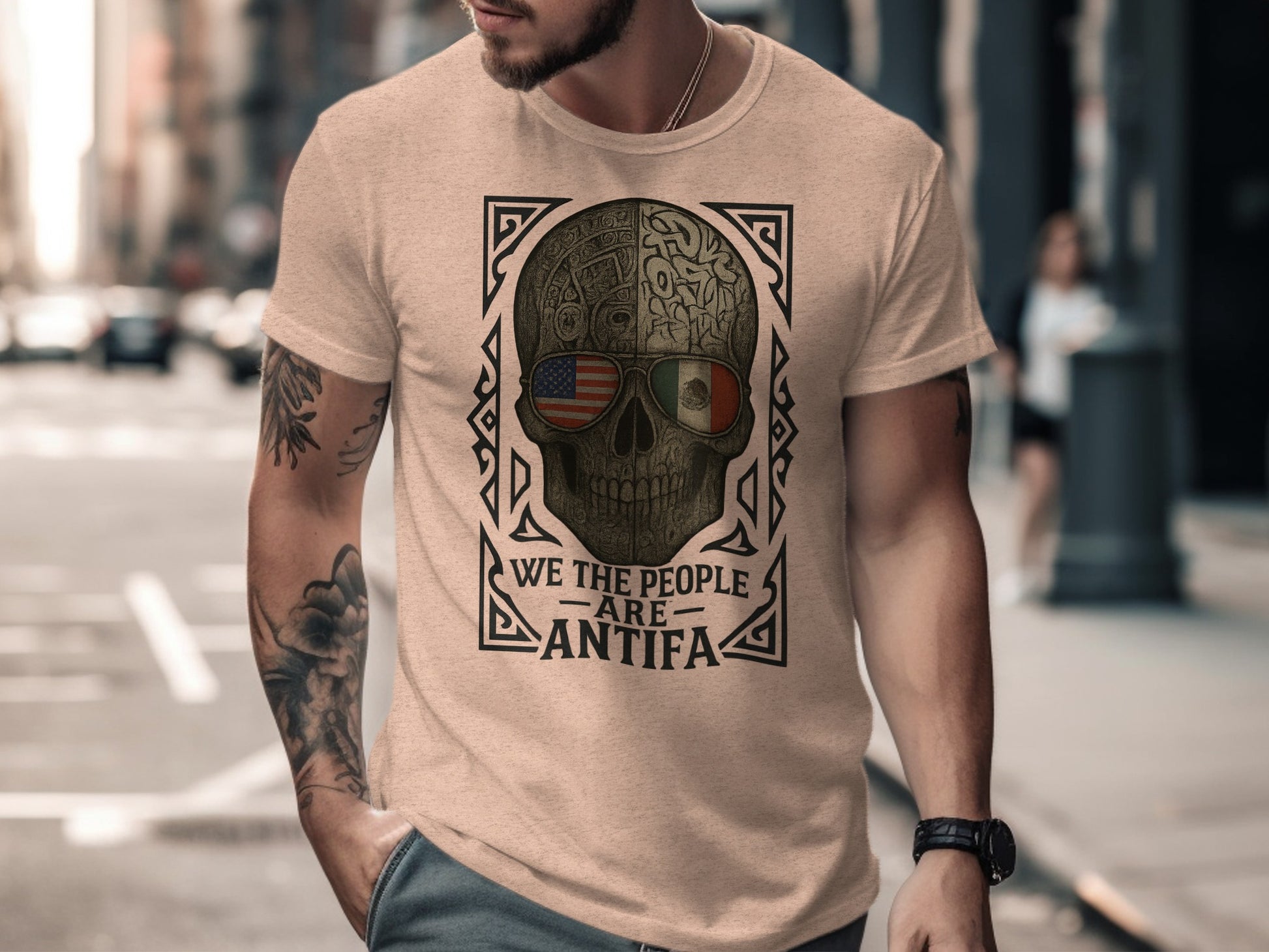 We The People Are Antifa Skull Print T-Shirt