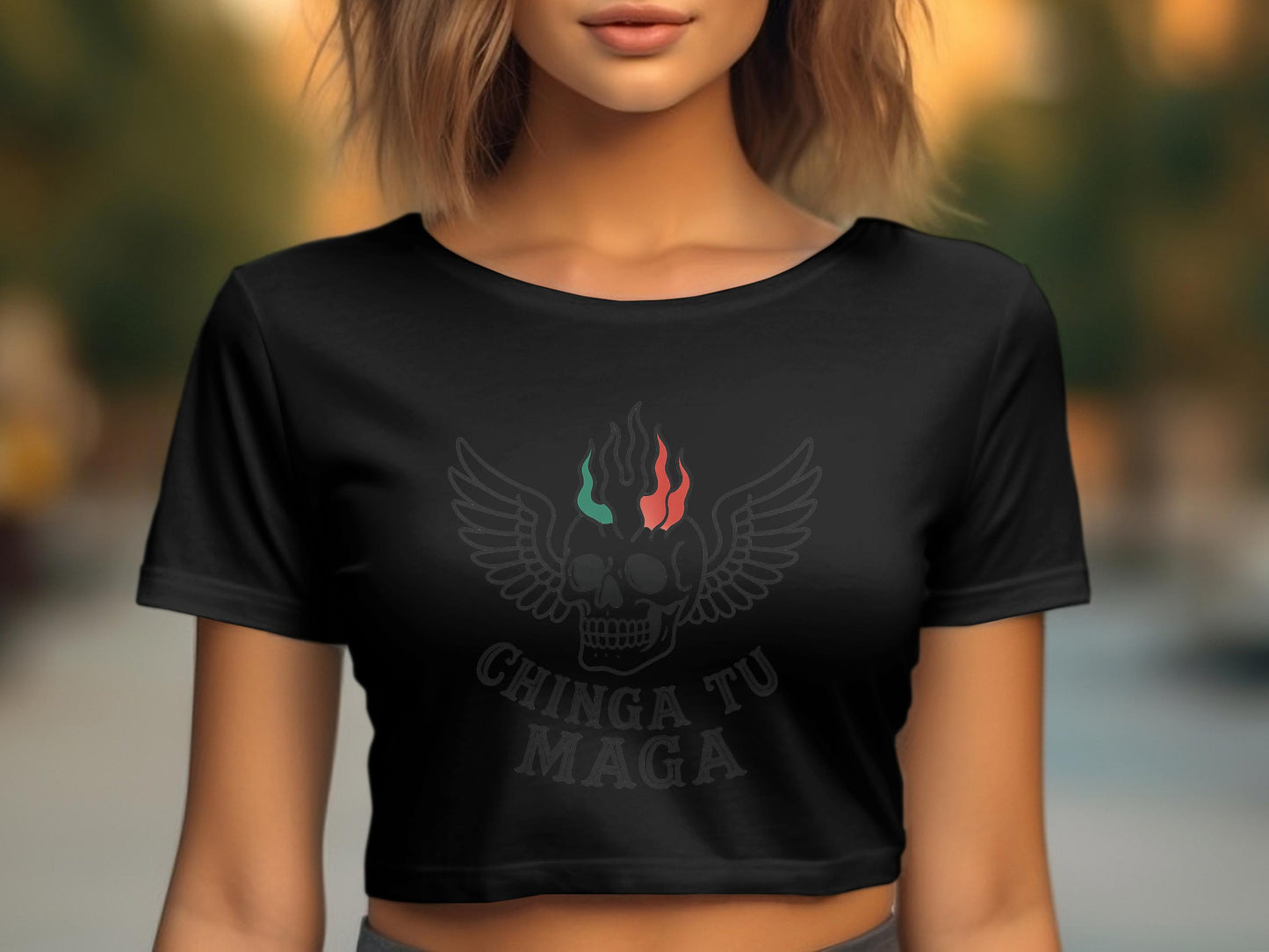 Chinga Tu Maga Winged Skull Crop Top product