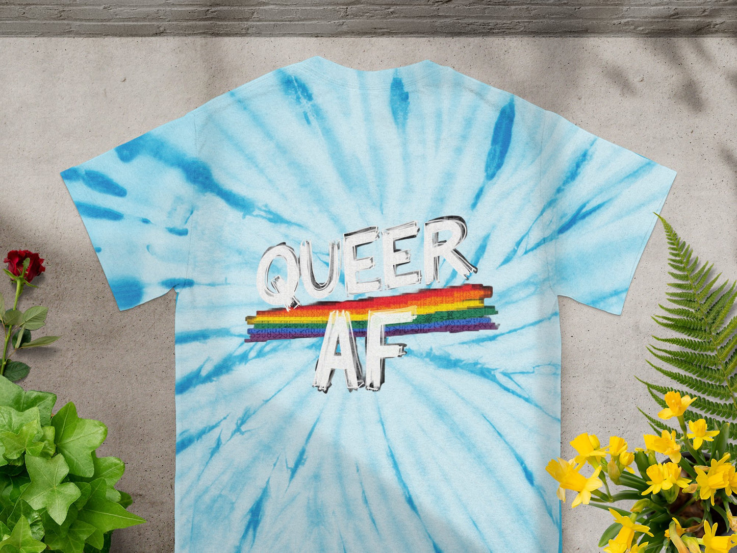 Queer AF Rainbow Tie Dye Graphic Shirt product