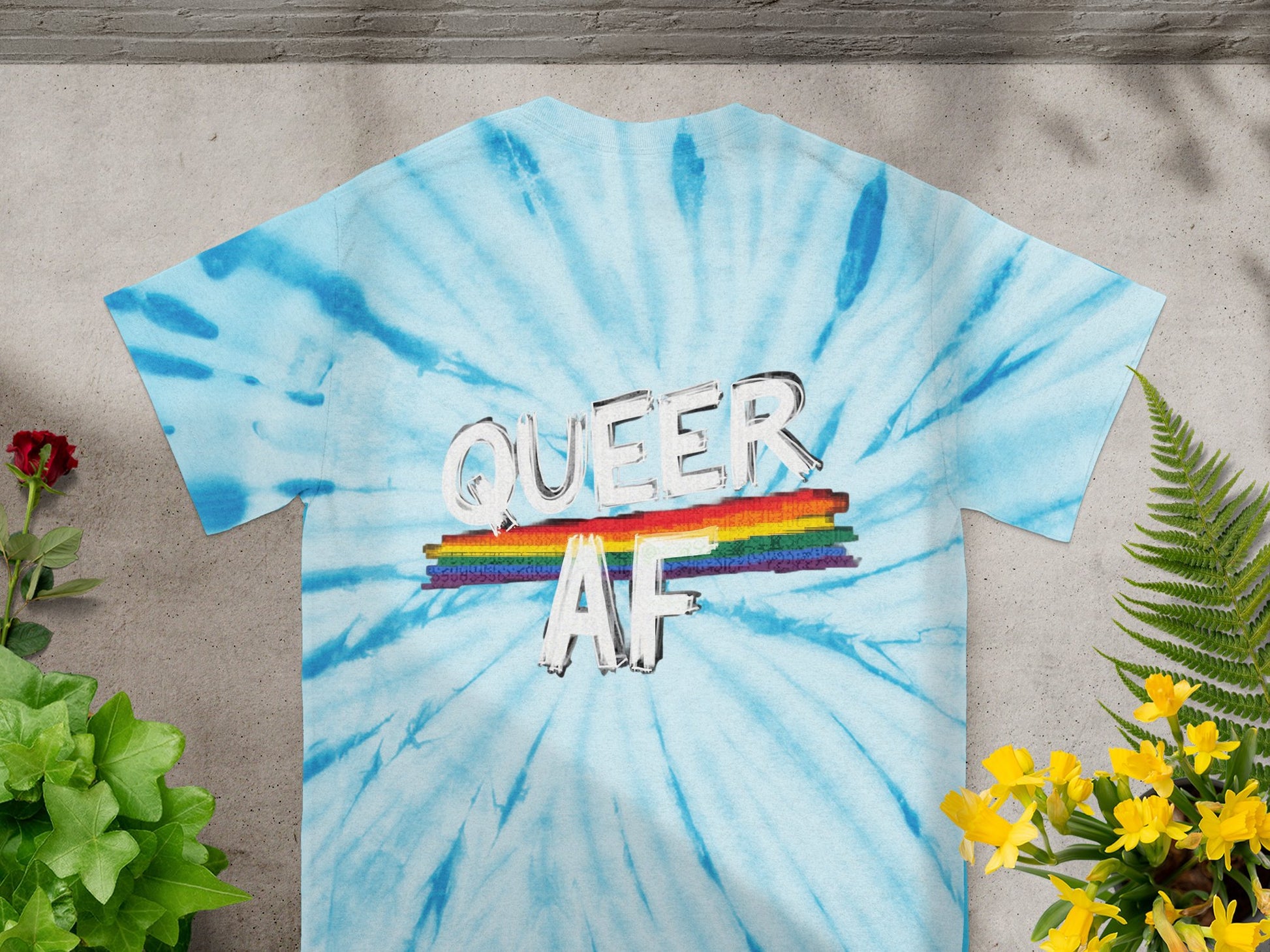 Queer AF Rainbow Tie Dye Graphic Shirt product