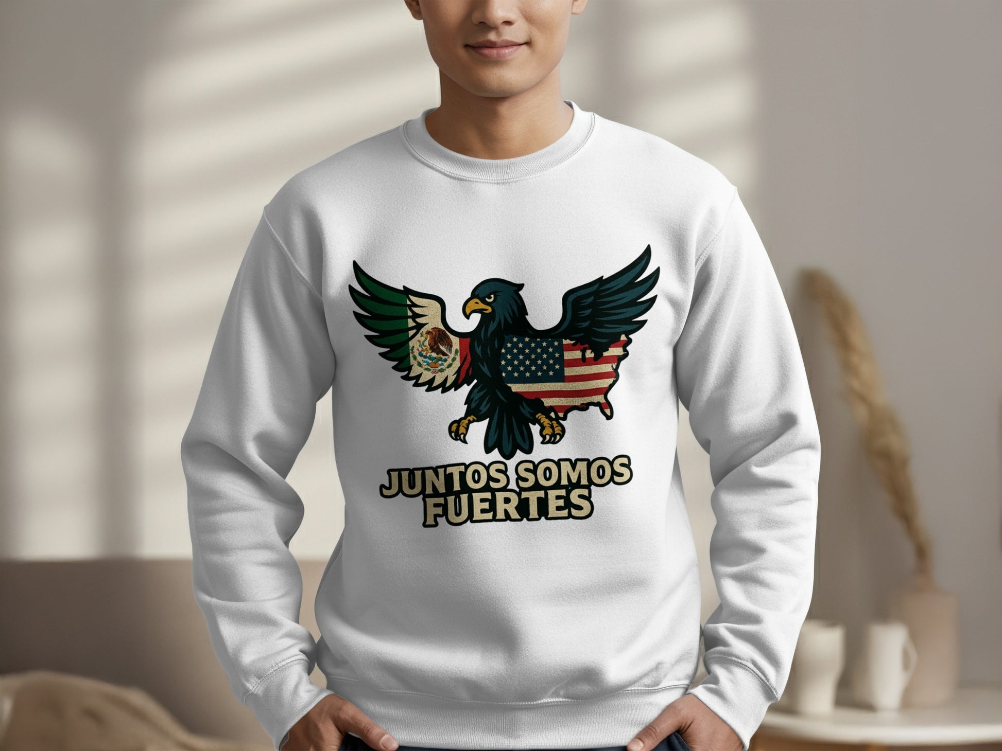 Juntos Somos Fuertes Eagle and Flag Design Sweatshirt product