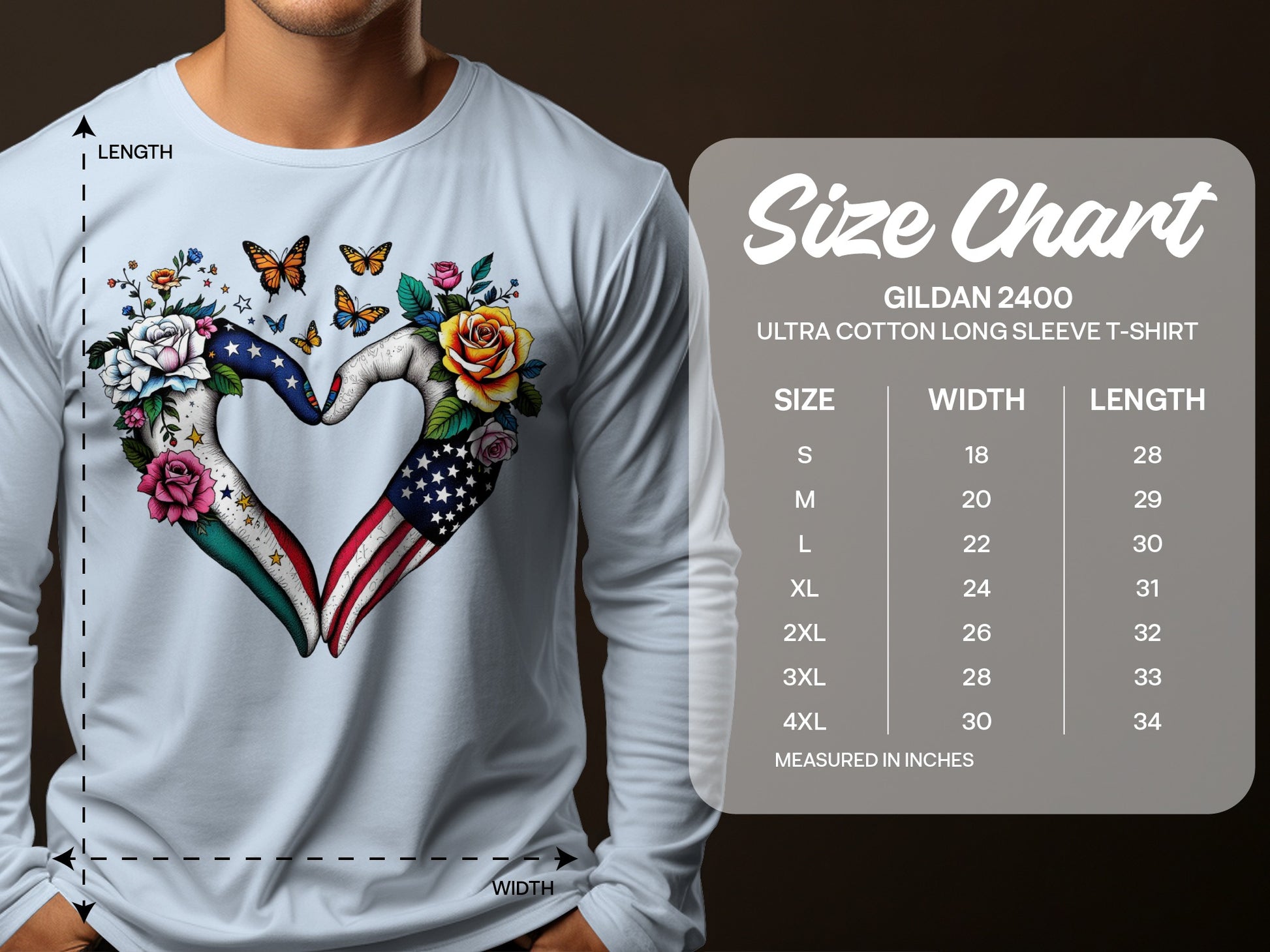 Gildan 2400 Ultra Cotton T-Shirt with Heart and Flag Design