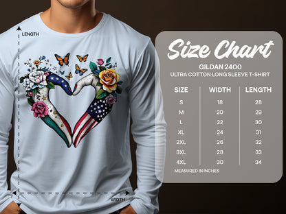 Gildan 2400 Ultra Cotton T-Shirt with Heart and Flag Design