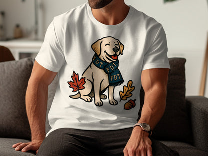 Adorable Dog Wearing Scarf With Leaves T-Shirt