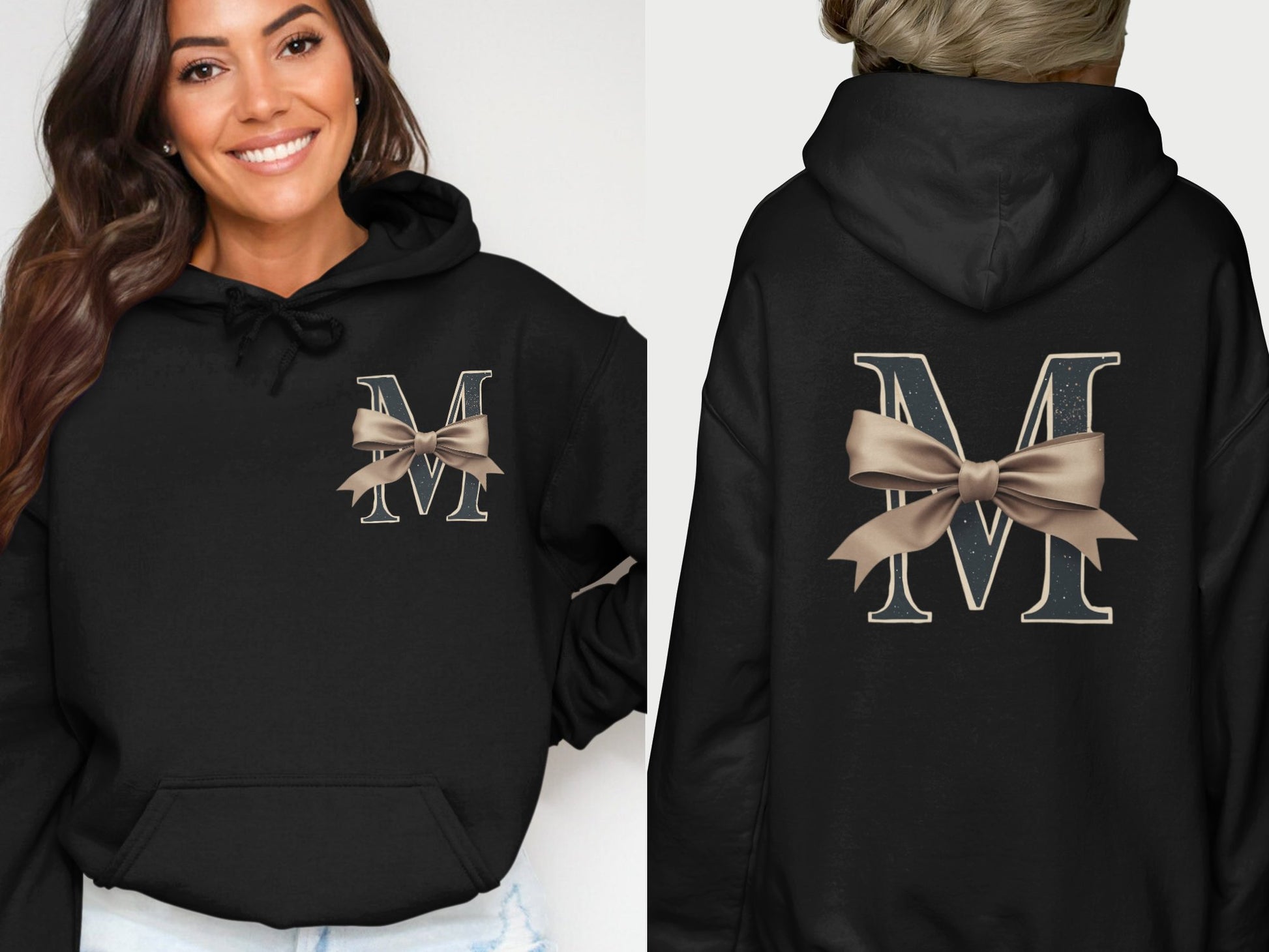 Monogram M Black Hoodie with Bow Design product type