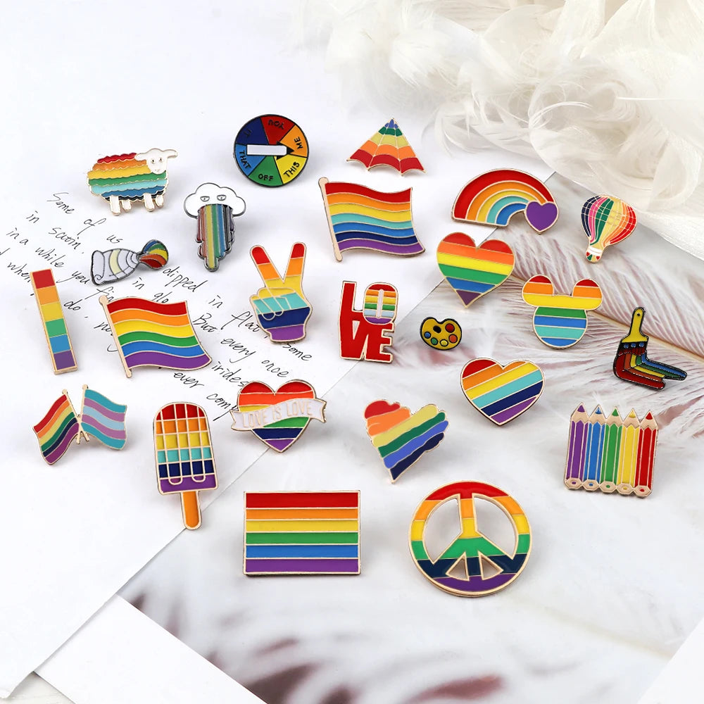 Show Your Pride with Custom Enamel Pins: Rainbow Flags, Heart Brooches, and More! Perfect for Adding a Splash of Color to Your Style!