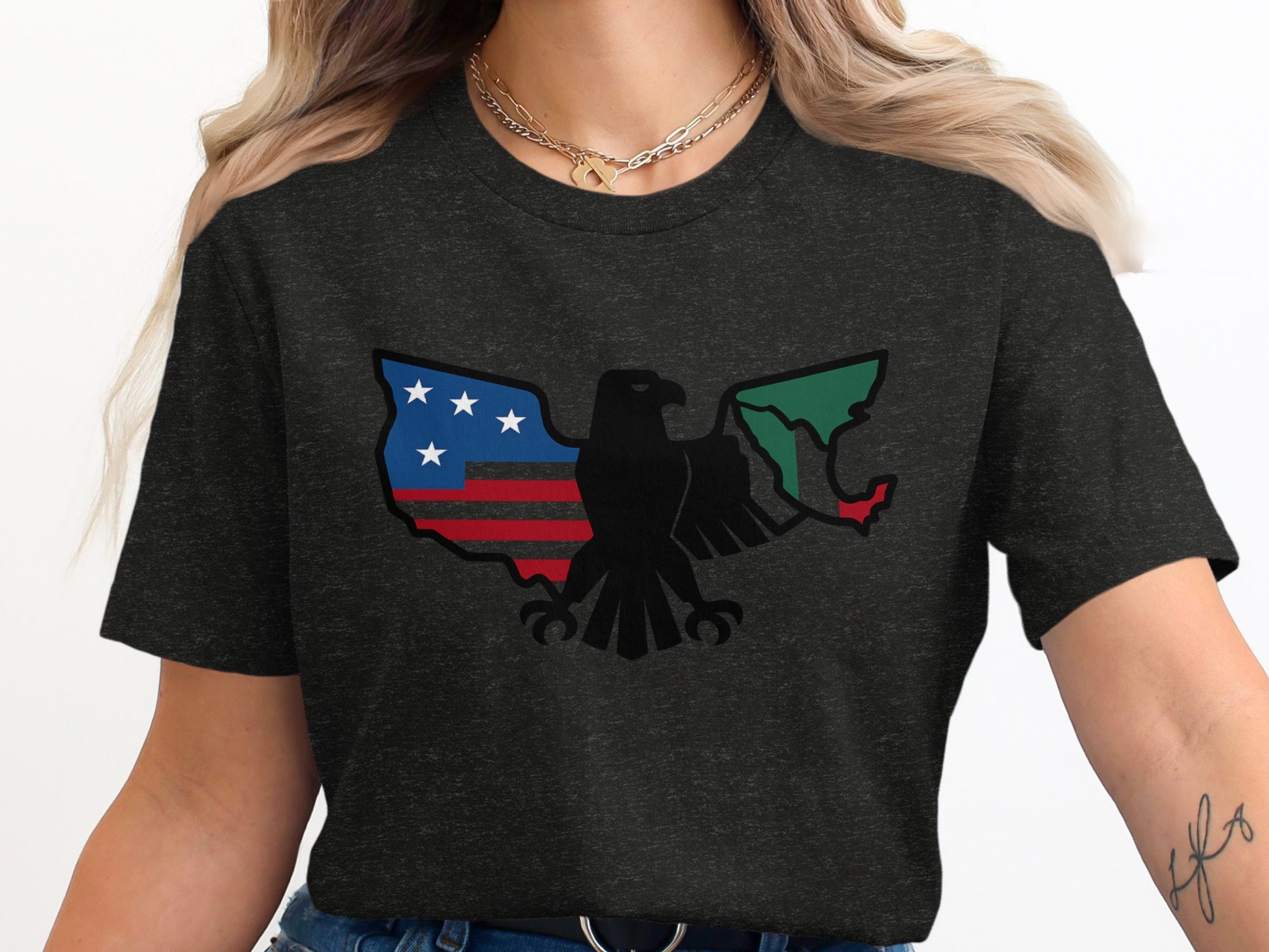 USA and Mexico Eagle Flag Graphic T-Shirt product