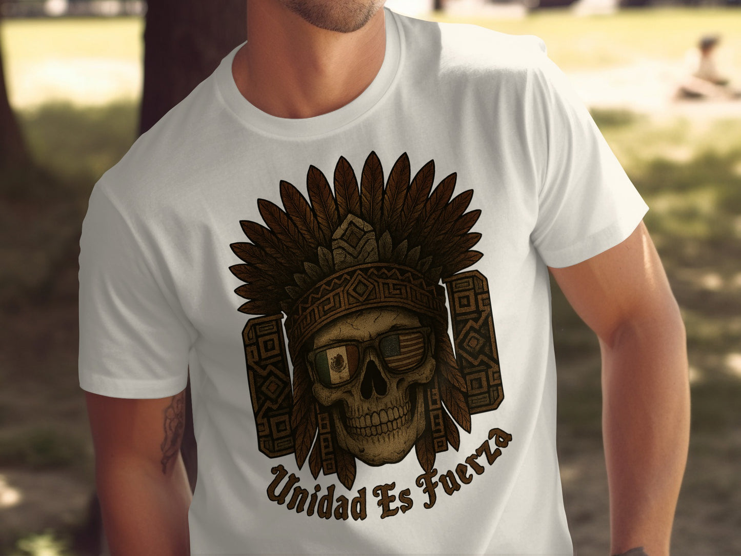 Unidad Es Fuerza Skull with Headdress Graphic T-shirt